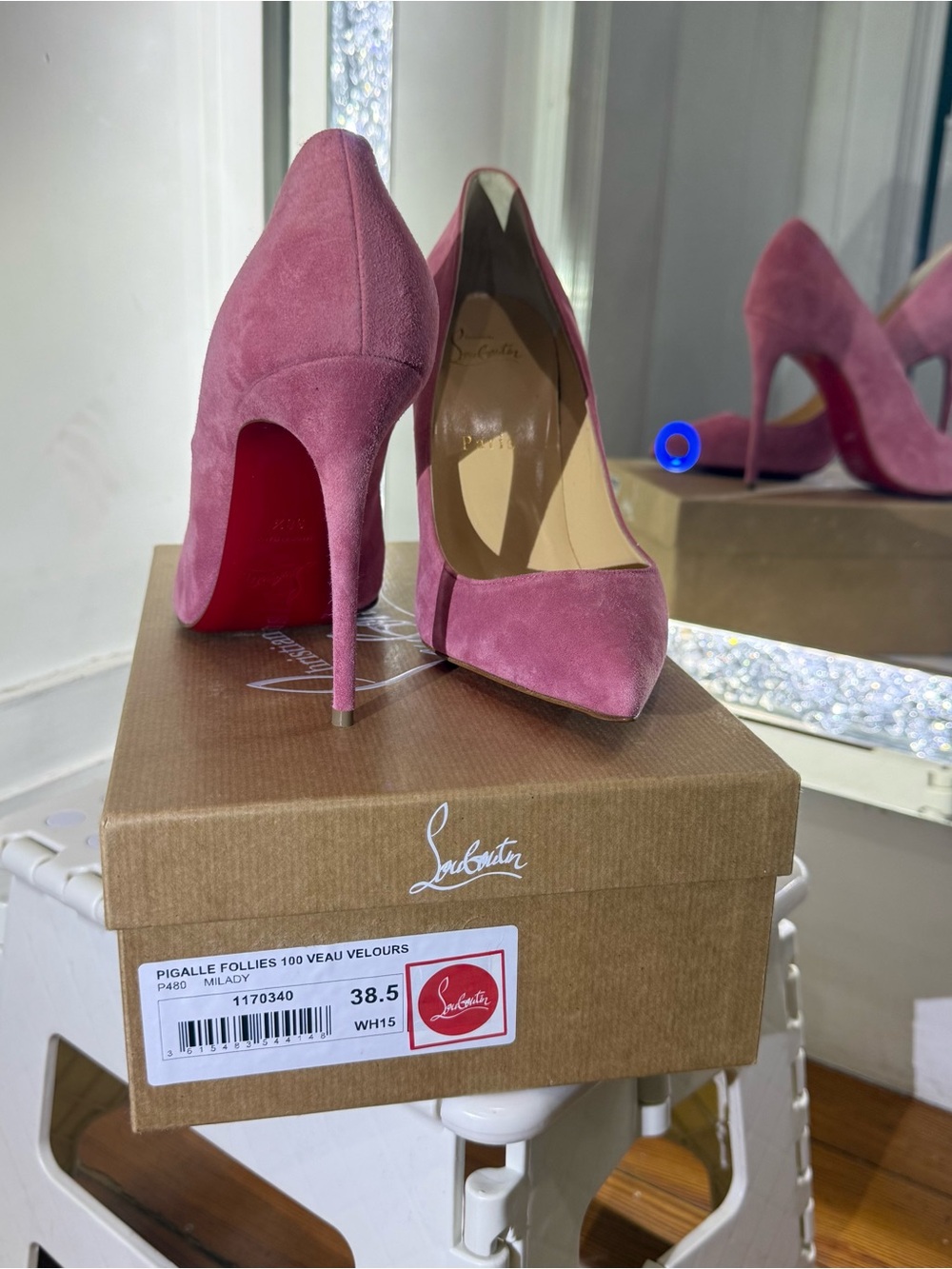 Christian Louboutin Suede Pumps in Dusty Pink with Signature Red Sole